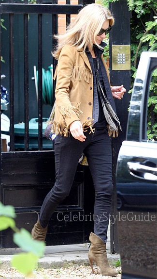 Entreprenør Betydning rigtig meget Kate Moss Fringe Suede Jacket in London - Celebrity Style Guide