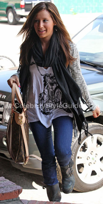 Ashley Tisdale wearing Louis Vuitton Monogram Denim Shawl, Louis