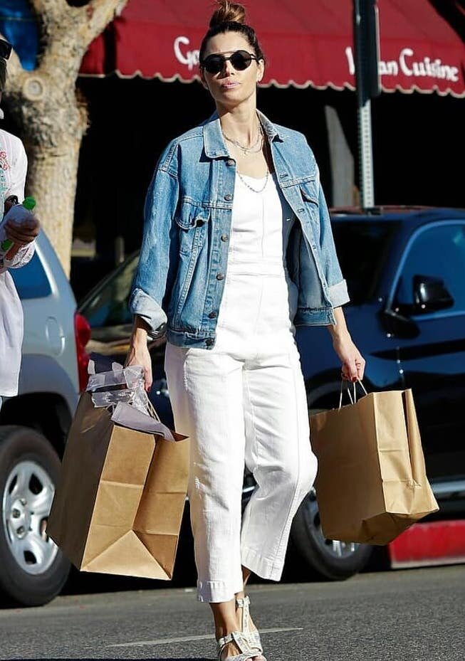 Inspired By Jessica Biel's White Jacket and Black Wide-Leg Pants - Sydne  Style