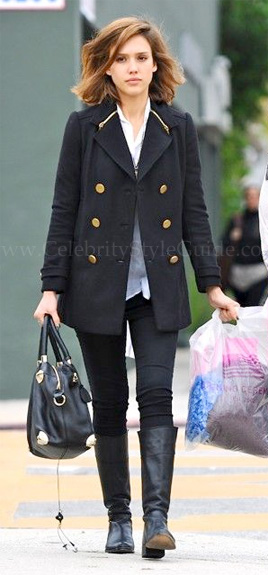 Jessica Alba wearing Tory Burch Peton Jacket - Celebrity Style Guide