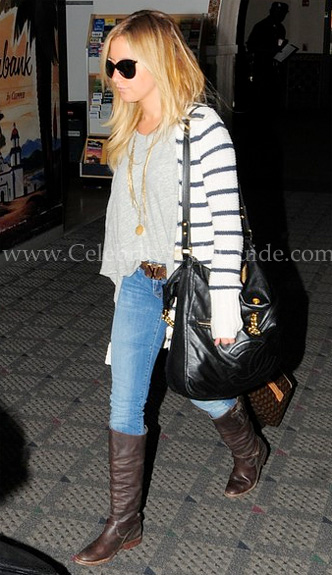 Ashley Tisdale Wears A Stripe Cardigan Departing From LAX - Celebrity ...