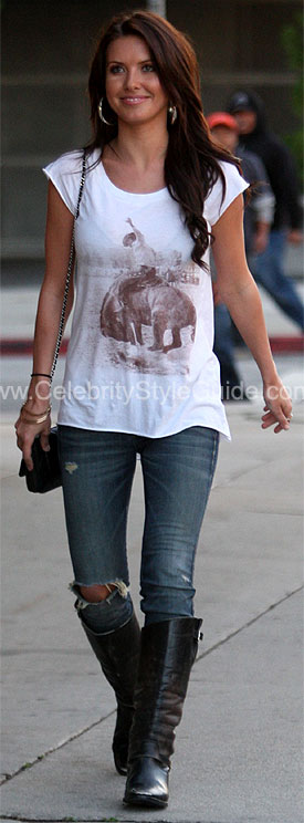 Audrina Patridge wearing Yves Saint Laurent Leather Agadir 90 Espadrilles -  Celebrity Style Guide