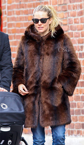 Sienna Miller Brown Fur Hooded Coat, How To Style A Brown Fur Coats