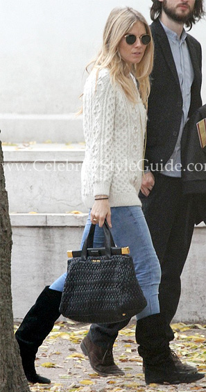 Sienna Miller wearing Louis Vuitton Monogram Denim Grunge Shawl - Celebrity  Style Guide