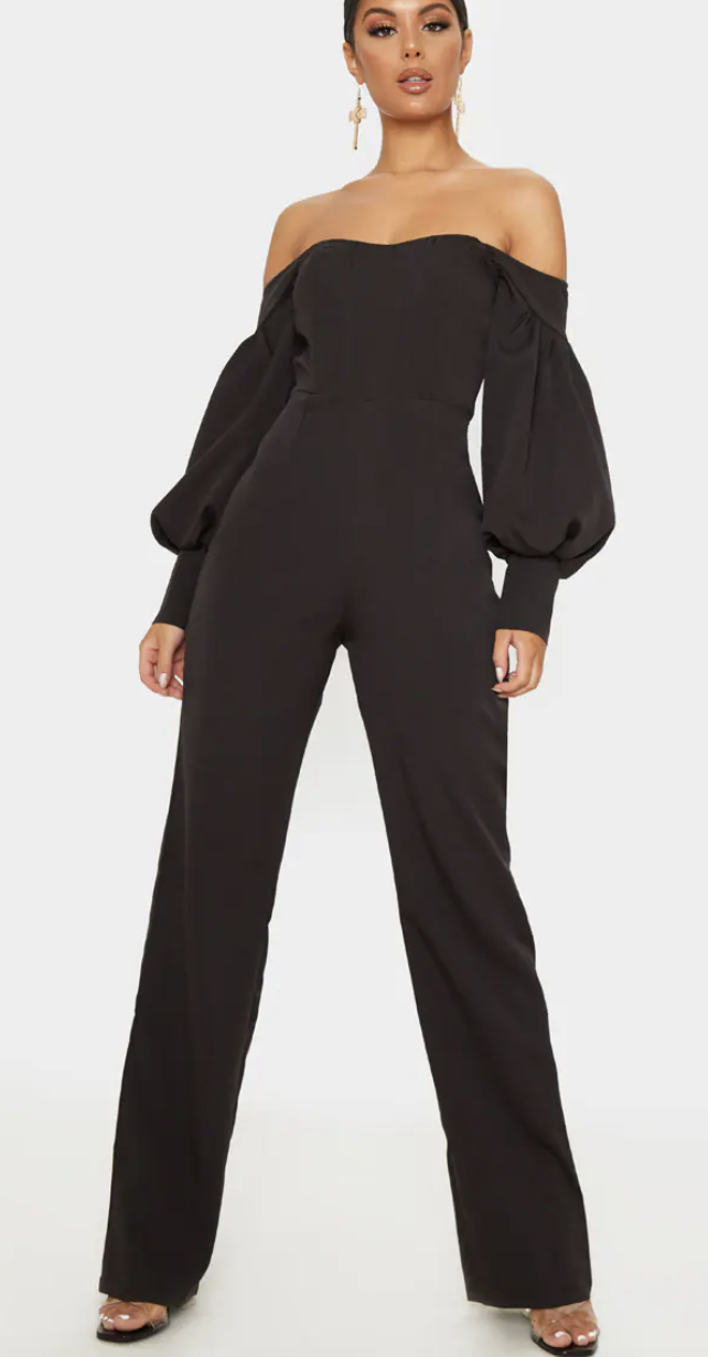 Pretty Little Thing Black Bardot Jumpsuit