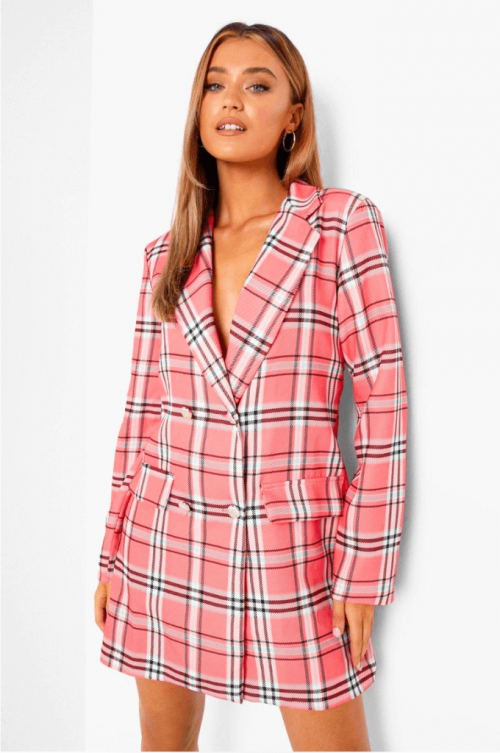 Check Print Blazer Dress