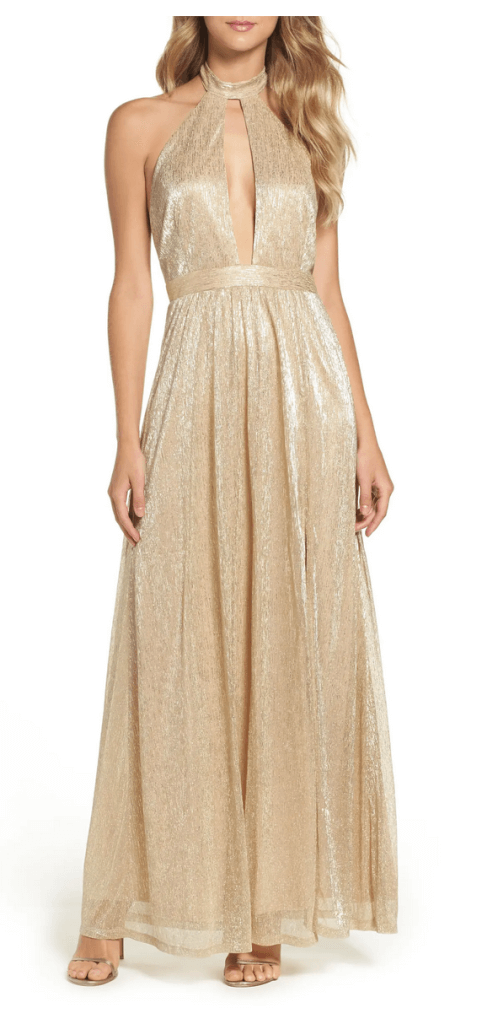 Lulus Metallic Halter Gown