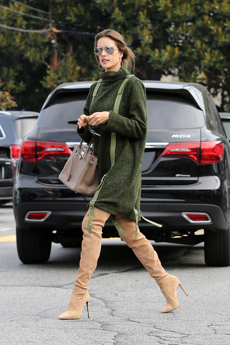 Alessandra Ambrosio in Nude Thigh High Boots