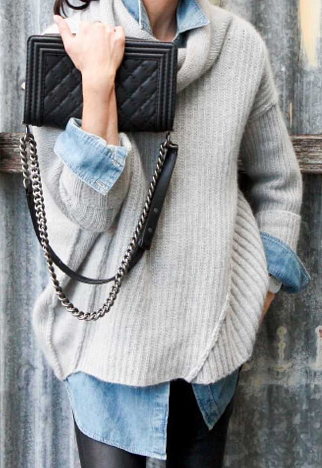 Denim-shirt-poncho-sweater