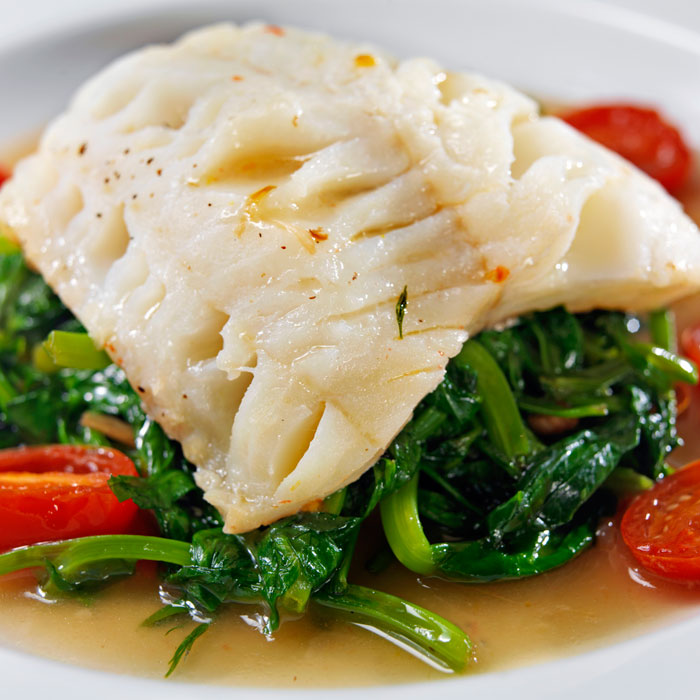 Halibut with sautéed spinach