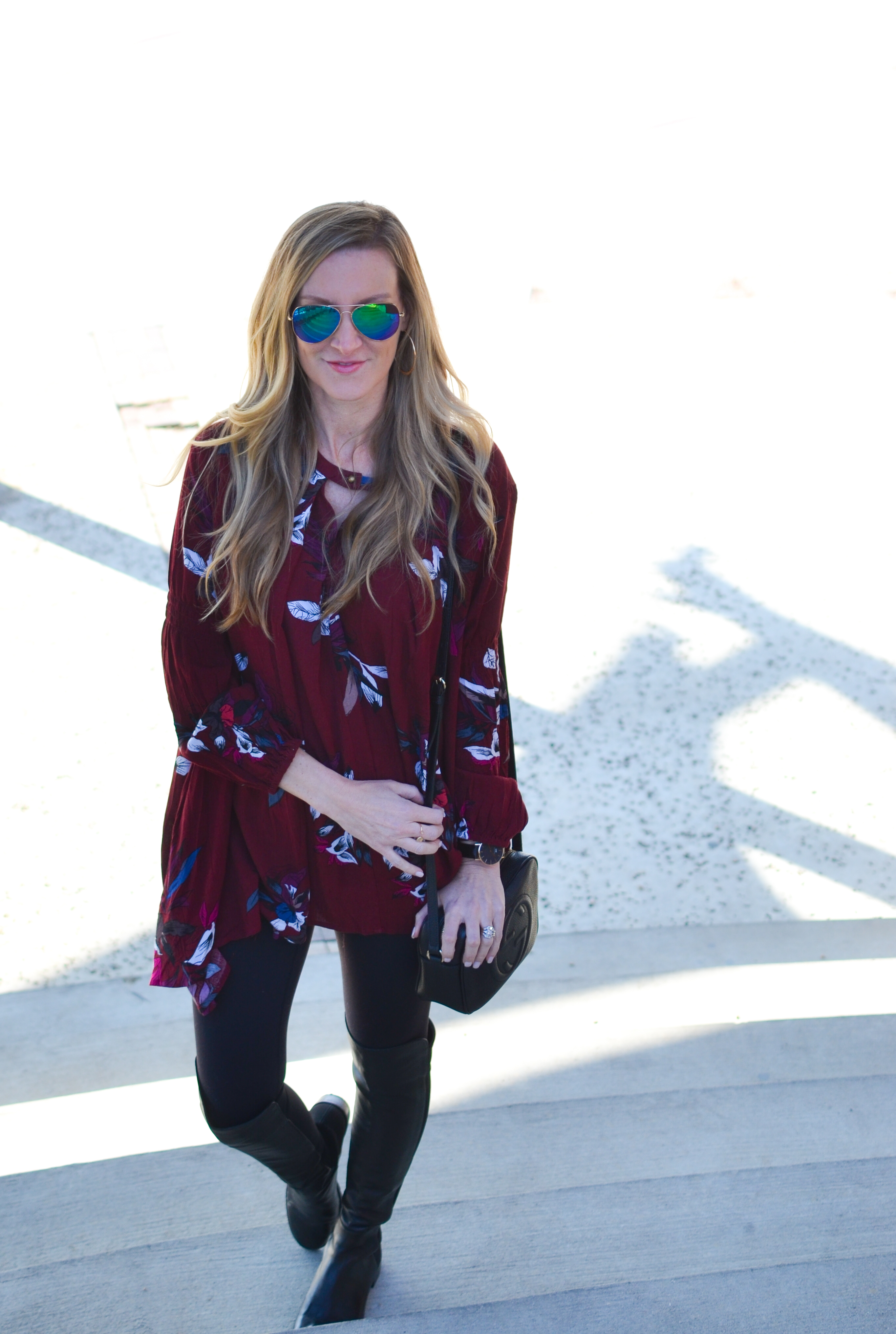 Keep Swinging Floral Tunic in Wine-heather-celebrity