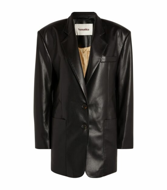 Nanushka Black Vegan Leather Evan Blazer