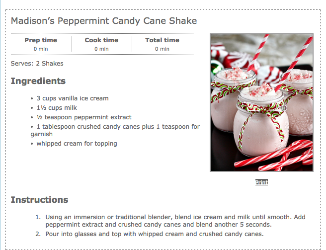 Madison’s Peppermint Candy Cane Shake