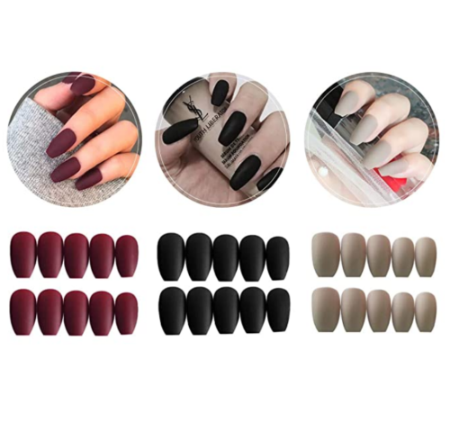 3 Boxes (72 Pcs) Matte Coffin Press on Nails