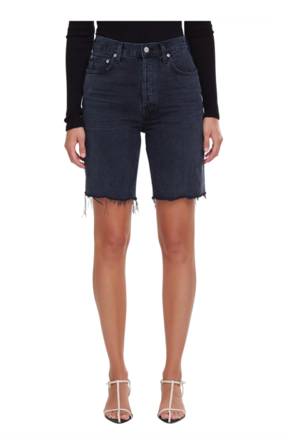 AGOLDE '90s Pinch High Waist Frayed Hem Denim Bermuda Shorts