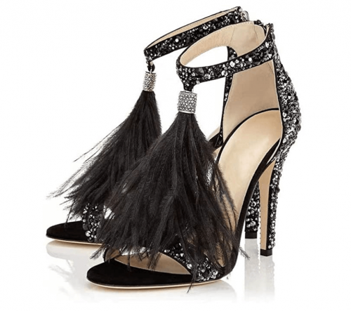 Hinyyrin Tassels Rhinestone Heeled Sandals