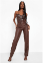 Boohoo Wide Leg Brown Faux Leather Pants