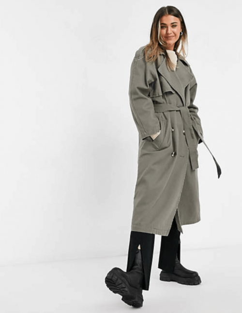 ASOS Design Canvas Trench Coat in Gray