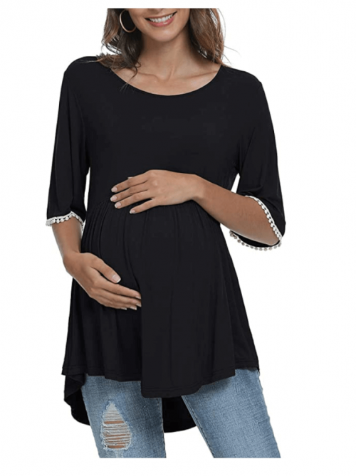 Xpenyo Womens Maternity Lace Bell Sleeve Tee