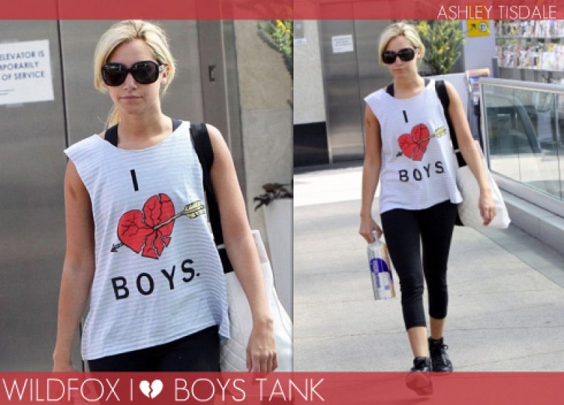 Ashley Tisdale Wearing Her Wildfox I Hate Boys Cut-Off Tank.