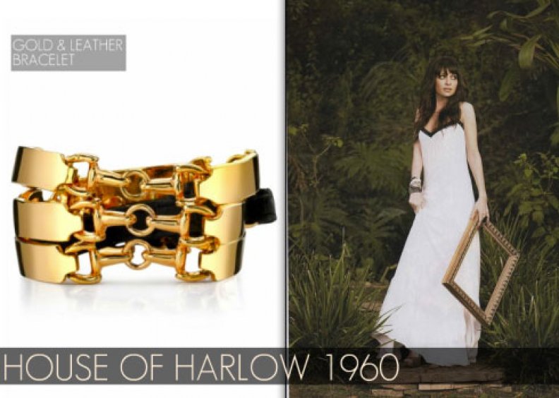 House of Harlow 14KT Gold-Plated Metal and Black Leather Bracelet