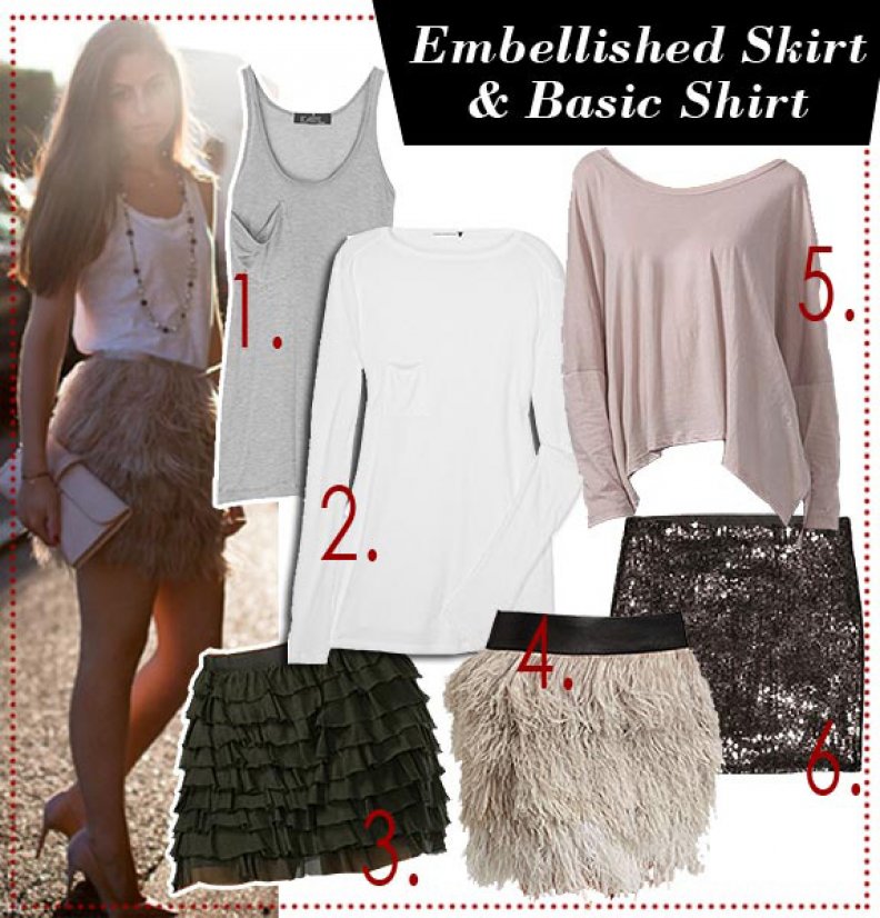 Celebrity Style Trend: Embellished Skirt & Basic Shirt