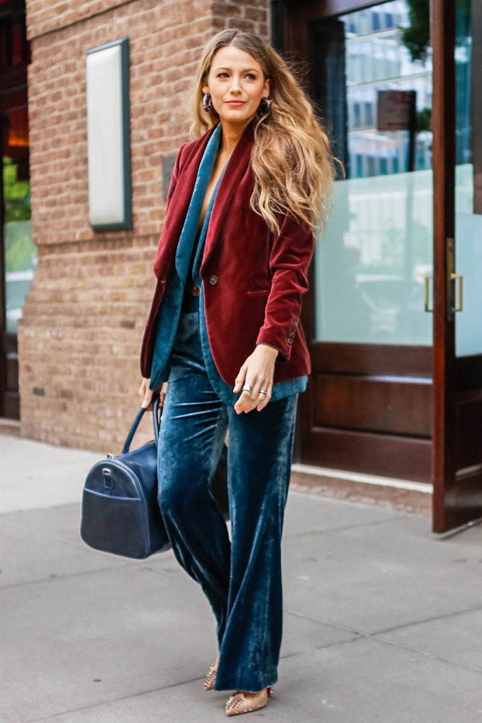 Blake Lively wearing velvet