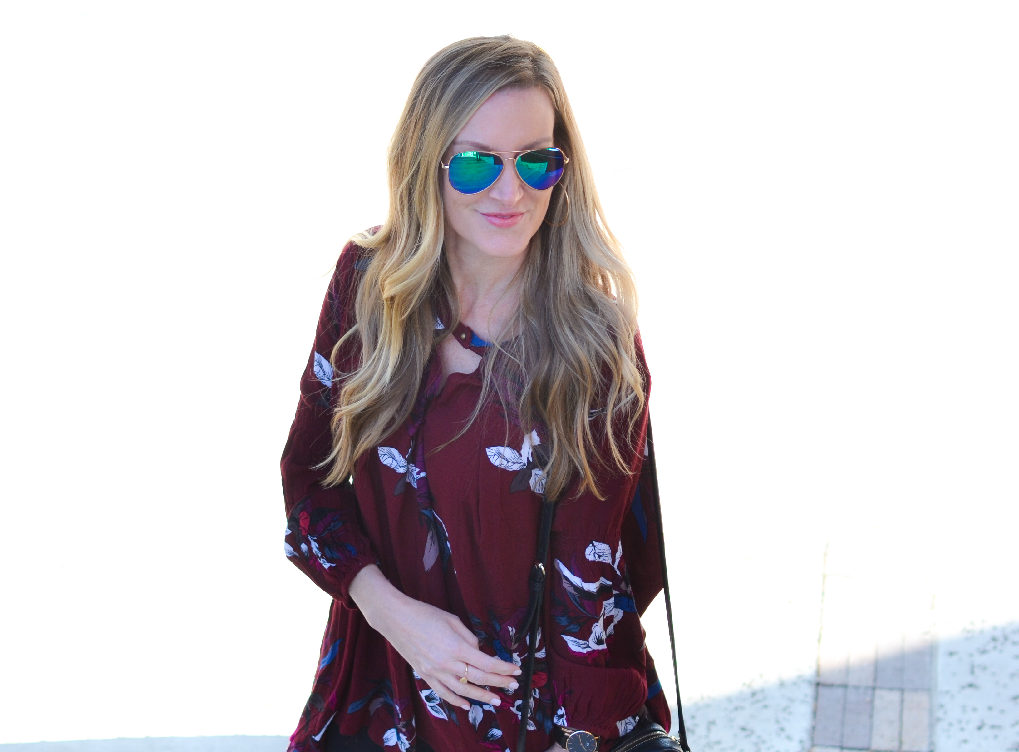 wine-Keep Swinging Floral Tunic in Wine